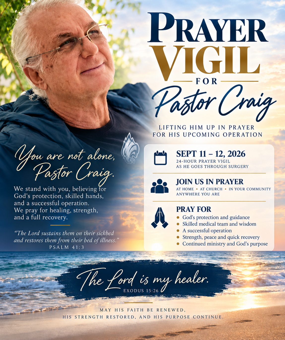 Prayer Vigil for Pastor Craig — Sept 11–12, 2026